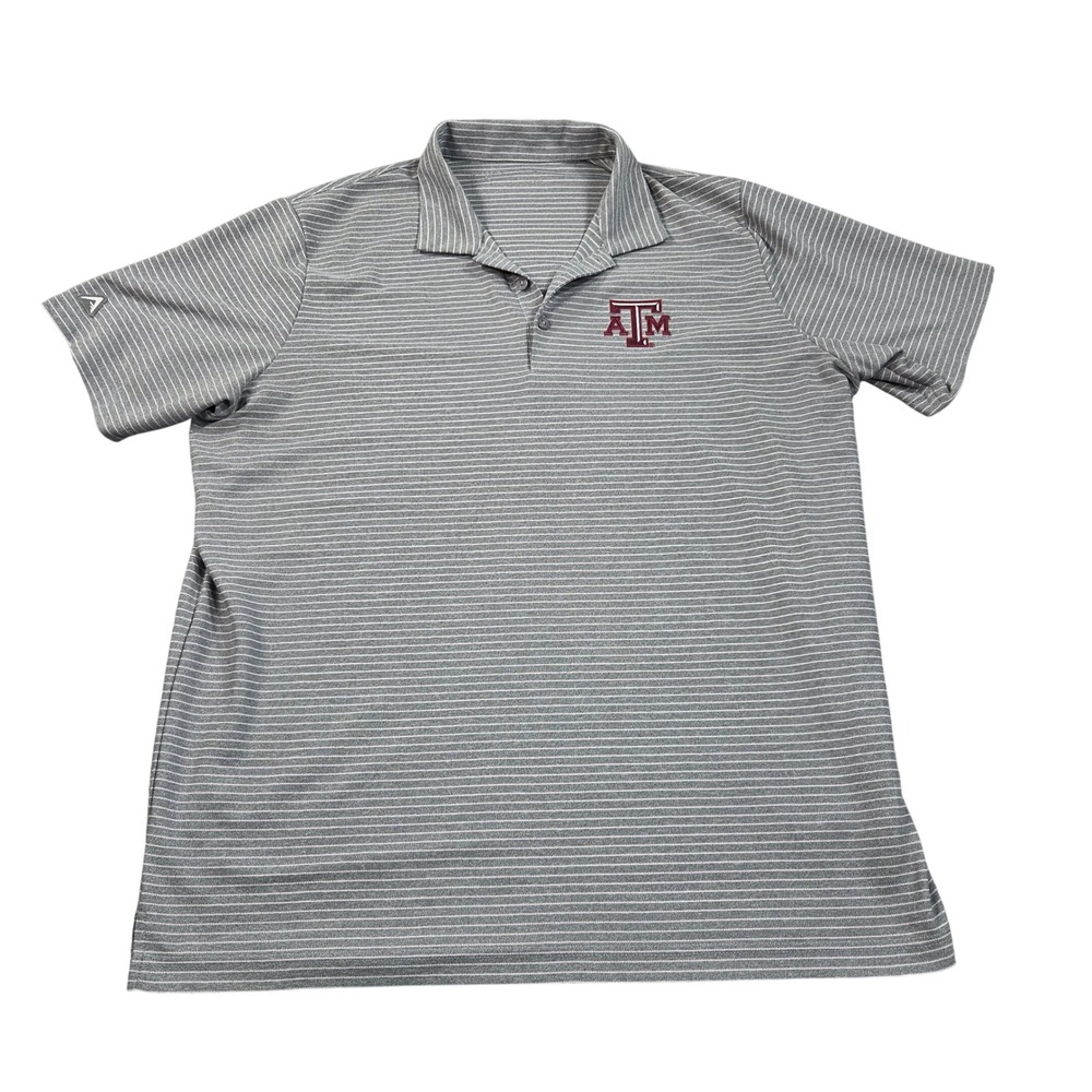 Texas A&M Aggies Polo Shirt Mens XL Grey Striped Short Sleeve Golf Top Antigua